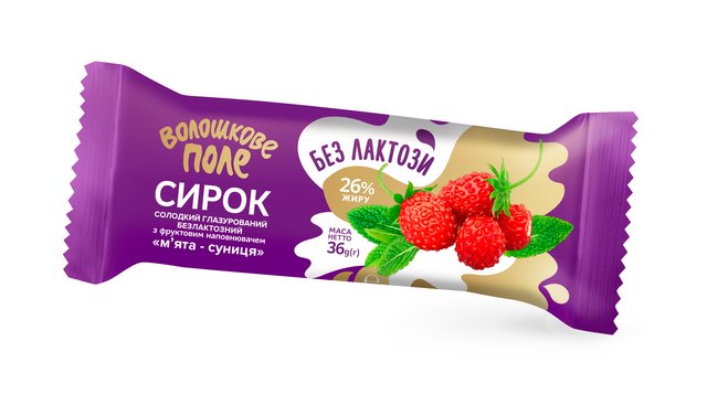 Сирок глазурований ВОЛОШКОВЕ ПОЛЕ м'ята-суниця, 26%, 36г